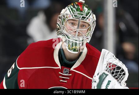 15. Dezember 2015: St. Paul, MN, USA – Minnesota Wild Torwart Darcy Kuemper (35) feierte am Ende des Spiels. Xcel Energy Center, NHL, Minnesota Wild vs. Vancouver Canucks (Kreditbild: Carlos Gonzalez/Minneapolis Star Tribune/TNS via ZUMA Wire) Stockfoto
