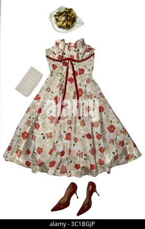 6. März 2012 - MPLS, MN - Minnesota, USA - Ballkleid mit Blumenmuster der 1950er Jahre, $42.Vintage-Pumps, $28.florale Mütze mit Netztuch, $18.perlenbesetzte Geldbörse, $14.alles von Tatters Fashion Artikel für das Relaxen mit Jahana Peloquin am 6. März 2012. â€¢ (Kreditbild: Joel Koyama/Minneapolis Star Tribune/TNS via ZUMA Wire) Stockfoto