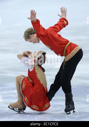 24. Januar 2008: St. Paul, Minnesota, USA: EMILY SAMUELSON und EVAN BATES während ihres ursprünglichen Tanzprogramms bei den US-Eiskunstlauf-Meisterschaften 2008 im Xcel Energy Center in den Twin Cities. (Bild: Jeff Wheeler/Minneapolis Star Tribune/TNS via ZUMA Wire) Stockfoto
