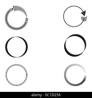 Geometrische Kreisrahmen. Vektorrundformen. Pfeil- und Streifendetails. Schwarze abstrakte Elemente. Stock Vektor