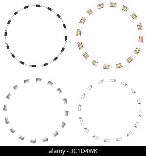 Gemusterte Kreisränder. Dekorative runde Rahmen. Objekt- und Symbolelemente. Vektorschwarz und Farbdesigns. Stock Vektor
