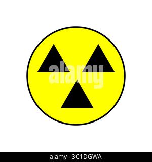 Symbol für Strahlengefahr. Gelbe Kreiswarnung. Schwarze Dreiecke. Vektor-Gefahrenzeichen. Stock Vektor