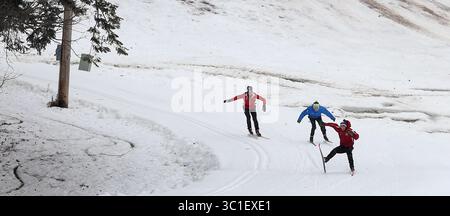 26. Dezember 2016 – Minneapolis, Minnesota, USA – Eine Gruppe von Skifahrern rutschte am Montag, 26,2016. Dezember, in Minneapolis, MN/jerry um den Kurs im Theodore Wirth Park. (Kreditbild: Jerry Holt/Minneapolis Star Tribune/TNS via ZUMA Wire) Stockfoto
