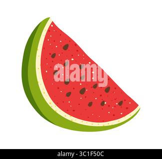 Wassermelonenvektor einfache trendige Illustration. Ein Stück Wassermelone, kindlich, handgezeichnet, saftig, süße Früchte oder Beeren. Schildergrafik mit Wassermelonen für Kinder, Aufkleber, Karte, Poster, Cover Stock Vektor