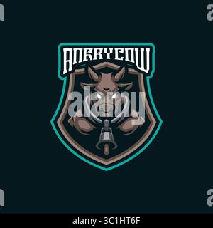 Kuh Maskottchen Logo Design Vektor mit modernem Illustrationskonzept Stil für Abzeichen, Emblem und T-Shirt Druck. Illustration der wütenden Kuh für die Sportmannschaft. Stock Vektor