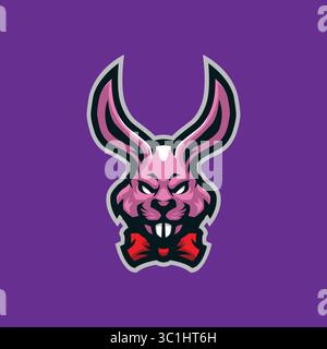 Kaninchen Maskottchen Logo Design Vektor mit modernem Illustrationskonzept Stil für Abzeichen, Emblem und T-Shirt Druck. Abbildung des Kaninchenkopfes. Stock Vektor