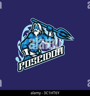 Poseidon Mascot Logo Design Vektor mit modernem Illustrationskonzept Stil für Abzeichen, Emblem und T-Shirt Druck. Poseidon-Illustration für die Sportmannschaft. Stock Vektor