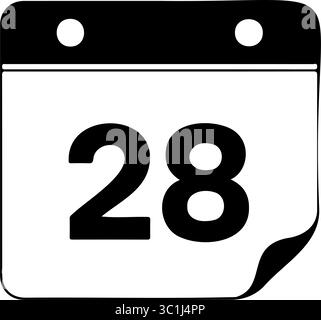 Vektorkalendersymbol einfache Schwarzweiß-Grafik für Datum 28 Stock Vektor