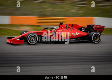 20. Februar 2019 - Montmelo, Barcelona, Katalonien, Spanien - Sebastian Vettel von der Scuderia Ferrari mit dem SF90, der am Morgen der dritten Reise der F1 Test Days in Montmelo in Aktion zu sehen war. (Foto: © Javier Martinez de La Puente/SOPA Bilder via ZUMA Wire) Stockfoto