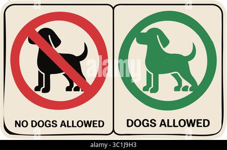 „Hunde Erlaubt“ & „Keine Hunde Erlaubt“, Haustierrichtlinien, Schilder Gesetzt Stock Vektor