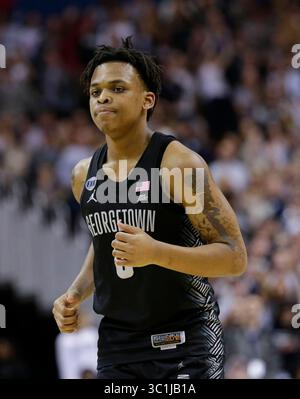 20. Februar 2019: Georgetown Hoyas Guard (3) James Akinjo während eines NCAA Männer Basketballspiels zwischen den Georgetown Hoyas und den Villanova Wildcats in der Capital One Arena in Washington D.C. Justin Cooper/CSM(Credit Image: &Copy; Justin Cooper/CSM via ZUMA Wire) Stockfoto
