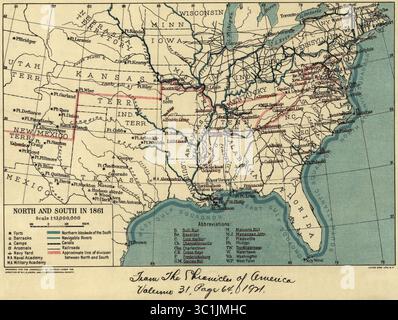 17. Oktober 2004 – USA – Karte während des Amerikanischen Bürgerkriegs, Nord und Süd 1861, The Chronicles of America, 1921 (Bild: © JT Vintage/Glasshouse Via ZUMA Wire) Stockfoto