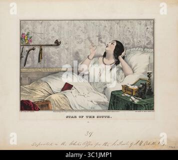 Dezember 2015 - Star of the South, Liegeporträt der jungen Südstaaten-Frau beim Lesen von Briefen im Bett, Lithograph, Nathaniel Currier, 1847 (Bild: © JT Vintage/Glasshouse Via ZUMA Wire) Stockfoto