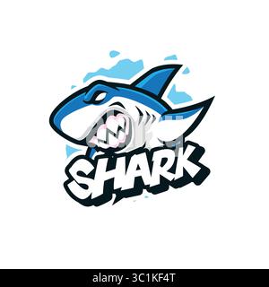 Logodesign mit Haifischmaskottchen und modernem Illustrationskonzept für Abzeichen, Embleme und T-Shirt. Illustration wütender Hai. Stock Vektor