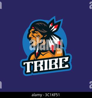 Tribe Maskottchen Logo Design Vektor mit modernem Illustrationskonzept Stil für Abzeichen, Emblem und T-Shirt Druck. Indische Stämme. Stock Vektor