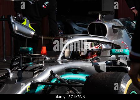 Februar 2019 - Montmelo, BARCELONA, Spanien - BARCELONA, SPANIEN, Februar 2019. #44 Lewis Hamilton Fahrer von Mercedes AMG während des Wintertests auf dem Circuit de Barcelona Catalunya. (Kreditbild: © AFP7 via ZUMA Wire) Stockfoto
