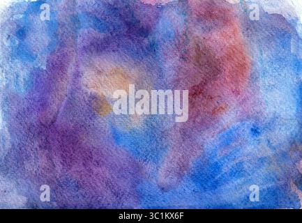 Abstrakter Hintergrund mit Aquarell. In verschiedenen Blau-, Violett- und Brauntönen. Spots werden chaotisch auf dem Hintergrund platziert. Mischen Sie sich miteinander, und bilden Sie n Stockfoto