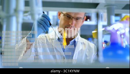 Flammenreaktion testen, Wissenschaftler in Laborkittelschlaufe über Bunsenbrenner am Labortisch Stockfoto