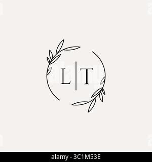 Letter LT Hochzeit Monogramm Logo Design mit einfacher natürlicher Kreisblatt Rahmen Vektorgrafik Stock Vektor