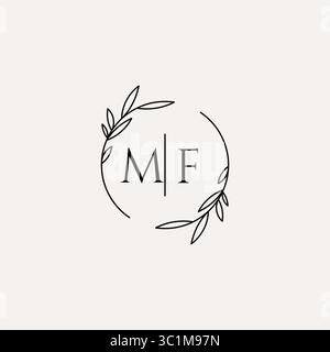 Letter MF Hochzeit Monogramm Logo Design mit einfacher natürlicher Kreisblatt Rahmen Vektorgrafik Stock Vektor