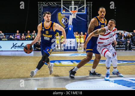 28. Februar 2019 - Moskau, Region Moskau, Russland - 9 Stefan Markovic in Aktion während der AX Armani Exchange Olimpia Mailand gegen Khimki Moskau im Spiel der türkischen Fluggesellschaften Euro League 2018/2019 in der regulären Saison 25. Olimpia Milan gewann 90:88. (Credit Image: © Nicholas Müller/SOPA Images via ZUMA Wire) Stockfoto