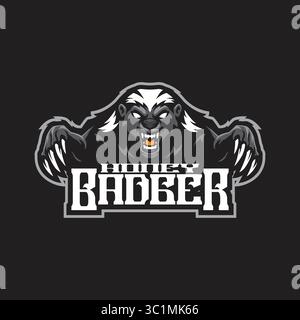 Badger Maskottchenlogodesign mit modernem Illustrationskonzept für Abzeichen, Emblem und T-Shirt. Illustration des wütenden Dachses für die Sportmannschaft. Stock Vektor