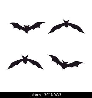 Satz der gruseligen Fledermaus, Halloween Dekorationen isoliert auf weißem Hintergrund Stock Vektor Illustration. . Vektorabbildung Stock Vektor