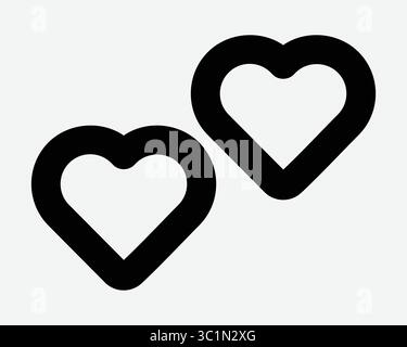Double Heart Love Shape Two Twin romantische Liebhaber lieben wie Gefühle Valentinstag romantische Hochzeit Schwarz weiß Vektor Symbol Grafik Stock Vektor