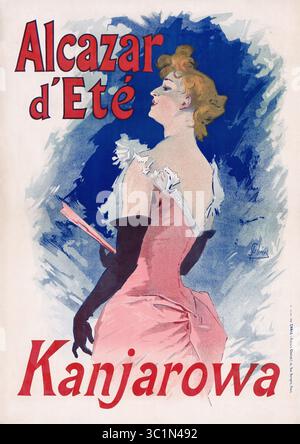 Farblithographie von Jules Chéret zur Förderung des Sängers und Performers Kanjarowa im Café-Konzert Alcazar d'été in Paris. Stockfoto
