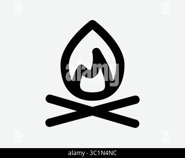 Bonire Lagerfeuer Camp Bön Feuer Logo Linie Umriss Flamme brennen Brenner Heizofen Schwarz und weiß Vektor Zeichen Symbol Illustration Grafik Kunstwerk Ausschnitt S Stock Vektor