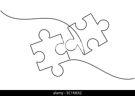 Puzzlesymbole kontinuierliche Zeichnung mit Problemlösung isolieren Sie die Vektorgrafik der Umrisslinie Stock Vektor