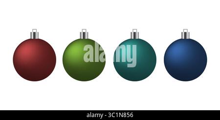 Realistische Weihnachtskugel in Rot, Blau, Grün und anderen Farben, saubere Vektorillustration auf weißem Hintergrund für festliches Design und Dekoration Stock Vektor