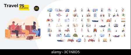 Reise und Tourismus Lifestyle Cartoon Flat Illustrations Mega Bundle Stock Vektor