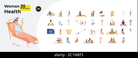 Frauen Gesundheit und Schwangerschaft Cartoon Flat Illustrationen Mega Bundle Stock Vektor