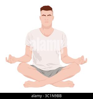 Mann in Lotus-Position auf weißem Hintergrund, Illustration Stockfoto