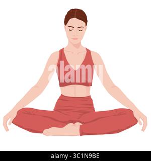 Frau in Lotus-Position auf weißem Hintergrund, Illustration Stockfoto