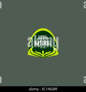 100 % natürliches Produktetikett. Logo für Bio-Lebensmittel. Aufkleber von gesundem, natürlichem, ökologischem Produkt. Grünes Emblem für den Einsatz in der Lebensmittelindustrie Stock Vektor