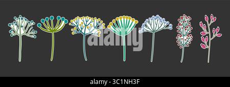 Stickerset mit Blumen- und Beerenpflanzen Stock Vektor