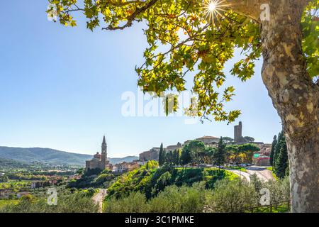 Historische Stadt Castiglion Fiorentino und die Kirche Collegiata di San Giuliano. Provinz Arezzo, Toskana, Italien Stockfoto