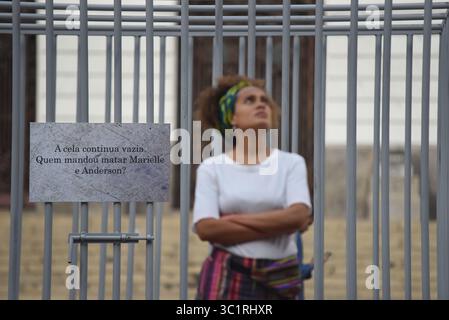 März 2019 bis 13. März 2019.- Rio de Janeiro, RIO DE JANEIRO, BRASILIEN, Rio DE JANEIRO, 13. März 2019 - Rio de Paz, Mitglied der UN-Abteilung für Öffentlichkeitsarbeit, fand am Mittwoch (13.3) ab 6 Uhr morgens in CinelÃ¢ndia statt, eine öffentliche Akte zur Ablehnung der nicht-Klärung der Morde an der Stadträtin Marielle Franco und dem Fahrer Anderson Gomes, die am 14. März 2018 in Rio de Janeiro stattfanden..... Die Demonstration zielt darauf ab, die Behörden mit der Bestrafung der Mentoren und Vollstrecker beider Verbrechen und der Erhöhung der Aufklärungsrate zu beschuldigen Stockfoto