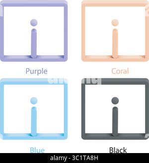 Minimalistischer 3D-Vektorlinien-Symbolsatz mit dem Info-Informationssymbol. Farbvarianten: Lila, Korallen, Blau und Schwarz. Die Symbole eignen sich perfekt für UI und Apps Stock Vektor