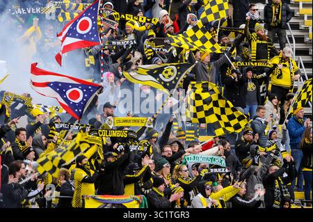 Samstag, 16. März 2019: Die Fans des Columbus Crew SC feiern nach dem Sieg des Spiels zwischen dem FC Dallas und dem Columbus Crew SC im MAPFRE Stadium in Columbus OH. Obligatorischer Fotoausweis: Dorn Byg/Cal Sport Media. ..Columbus Crew SC 1 - FC Dallas 0 (Kreditbild: &Copy; Dorn BYG/CSM via ZUMA Wire) Stockfoto
