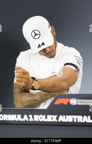 17. März 2019 - LEWIS HAMILTON bei der Pressekonferenz nach dem Rennen beim Formel 1 Grand Prix von Australien 2019 am 17. März 2019 in Melbourne, Australien (Foto: © Christopher Khoury/Australian Press Agency via ZUMA Wire) Stockfoto
