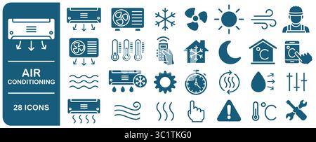 Symbolsatz für Klimaanlage. Icons-Kollektion der Klimaanlage. Symbolpaket Klimaanlage. Vektorabbildungsbild. Isoliert auf weißem Hintergrund Stock Vektor