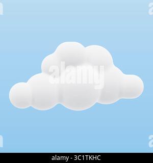 Ein Symbol für weiche 3D-Vektorwolken mit klaren abgerundeten Formen. Glatte Schatten und dezente Tiefe, moderner Look auf hellblauem Hintergrund. Stock Vektor