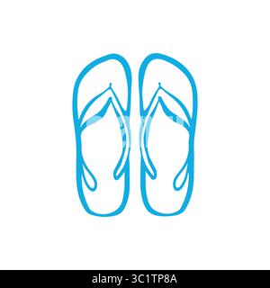 Symbol für Strandschuhe. Sommer-Flip-Flops im Doodle-Stil. Sandalen in blauer Farbe. Vektor-Monochrom-Illustration Stock Vektor