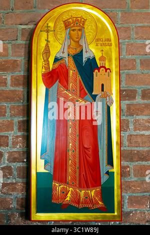 Das Gemälde stellt Anna von Nowgorod dar. Innen Mariakyrkan in Sigtuna, Uppland, Schweden. Stockfoto