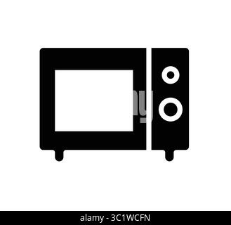 Dieses Bild zeigt ein schlichtes schwarzes Symbol eines Mikrowellenherds, perfekt für die Darstellung moderner Küchengeräte und Kochutensilien in digitaler Küche Stock Vektor