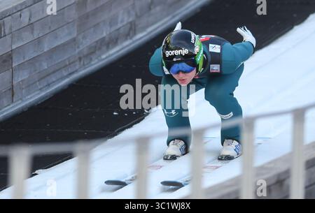 22. März 2019 - Planica, Slowenien - Domen Prevc aus Slowenien in Aktion während der Trialrunde des FIS Skisprung World Cup Flying Hill Einzelwettbewerbs in Planica. (Kreditbild: © Milos Vujinovic/SOPA Bilder via ZUMA Wire) Stockfoto