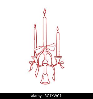 Handgezeichnete elegante Vintage-Kerzen mit umrissenen Bögen in roter Farbe. Vektorillustration im pariser Stil Retro-Skizze. Vektorabbildung Stock Vektor